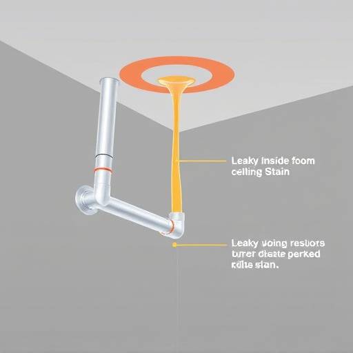 Illustration depicting water leaking from a pipe within a wall, highlighting potential causes of ceiling stains.